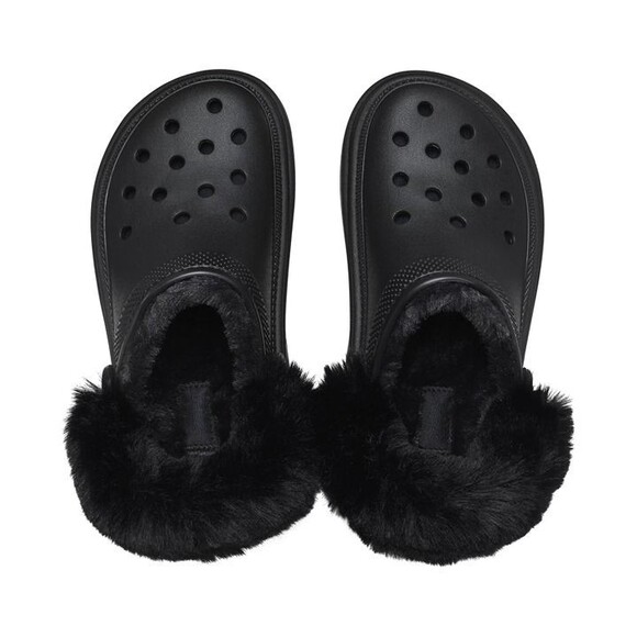 Crocs Stomp Lined Classic Clog Fuzzy Lined Slides Unisex Black Sz 38/7 NEW - Picture 2 of 6